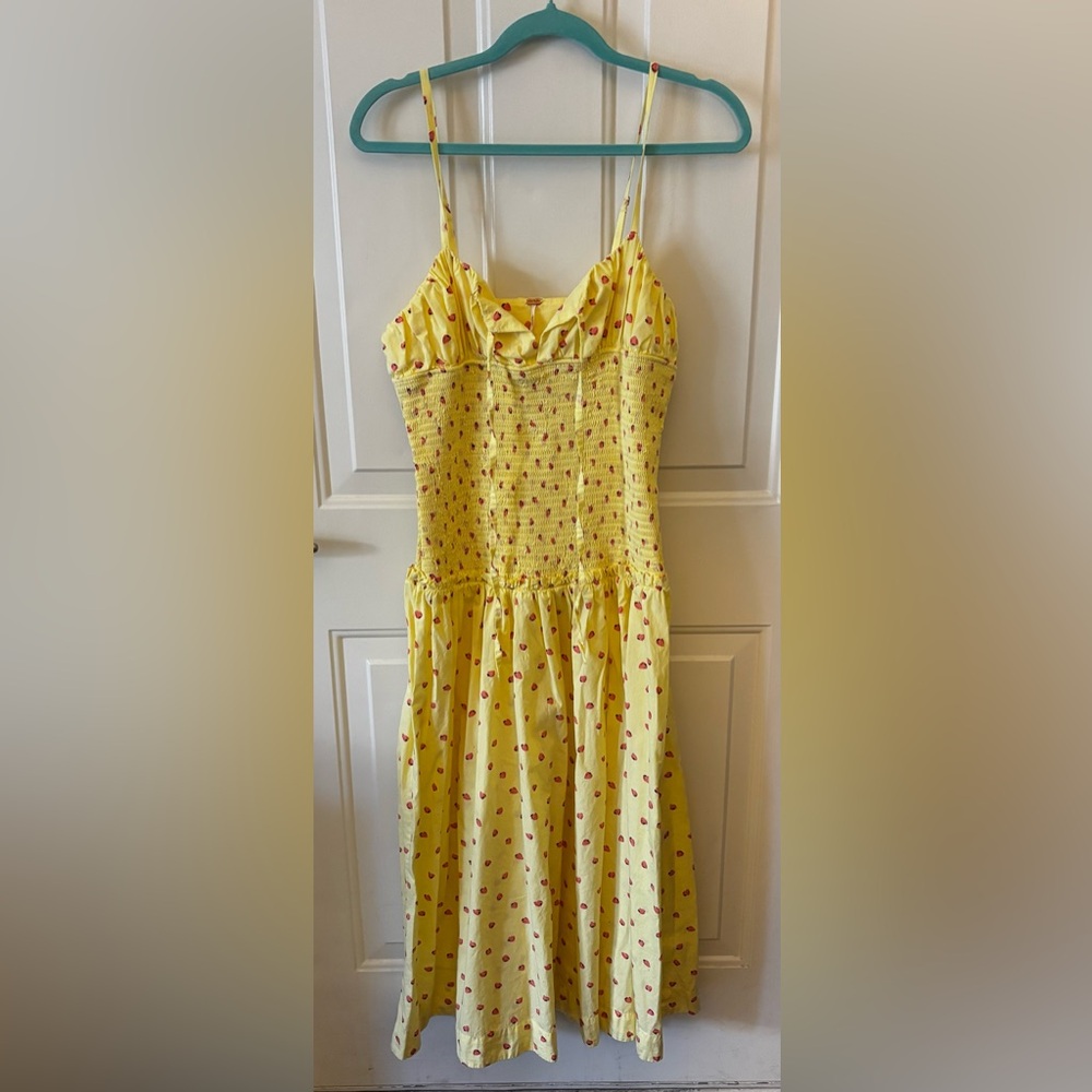 Free People Lavender Daze Smocked Midi Dress Strawberry Lemon Combo cotton m